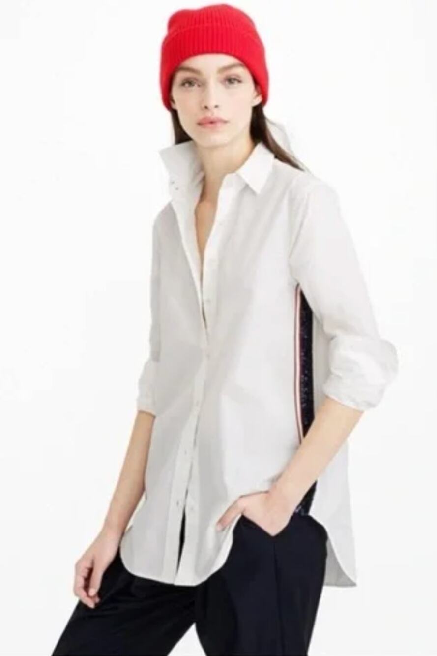 NWOT J. Crew White Button Down With Sequin Side-Stripe Shirt Size 6